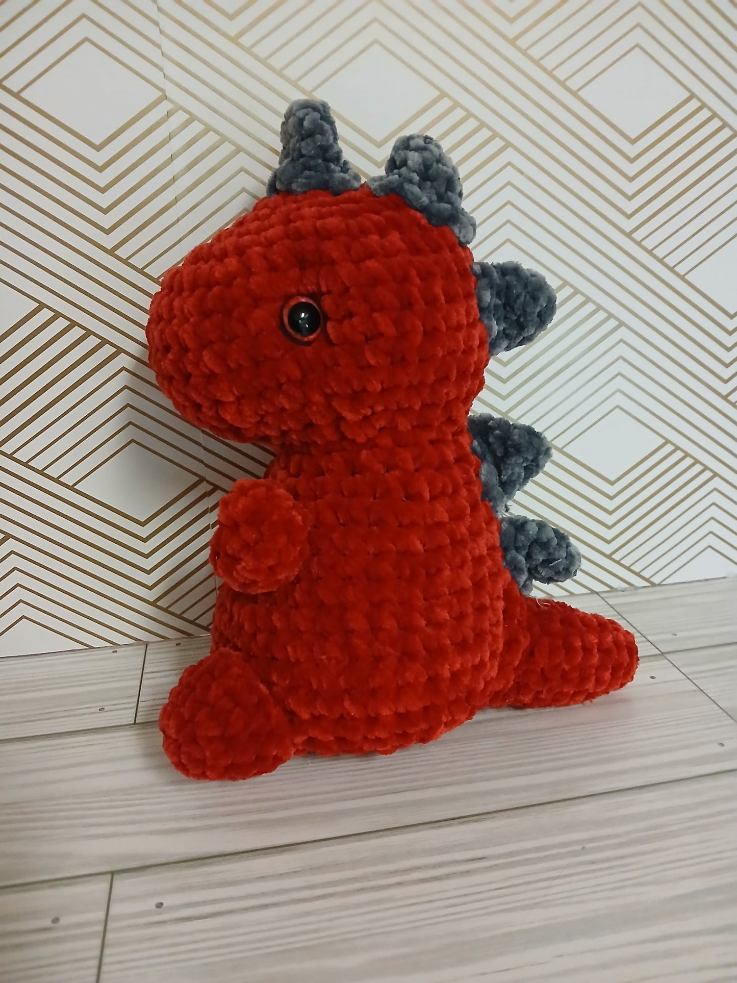 Red Dinosaur with Grey Spikes